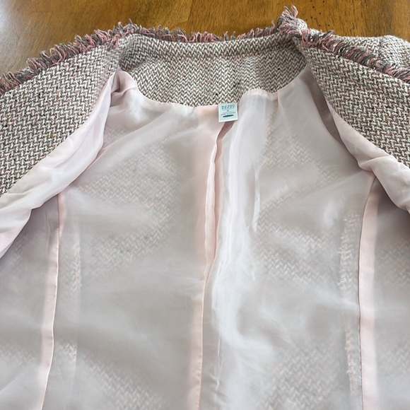 Old Navy Tweed women’s size Small Blazer Pink w/ grey, cream, taupe fabric - Picture 12 of 13
